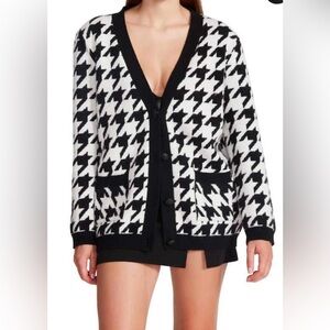 STEVE MADDEN MARINA CARDIGAN Black White Houndstooth Check pattern Size XS
